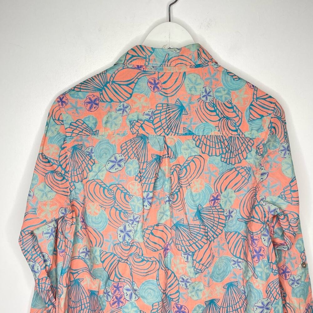 Fresh Produce Size M Pink & Blue Seashell Sanddollar Popover Lightweight Shirt - Picture 7 of 8